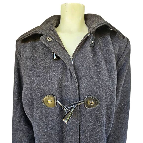 Calvin Klein Women’s 2X Wool Blend Duffle Coat Black Hooded Toggle Front Lined - Picture 4 of 9